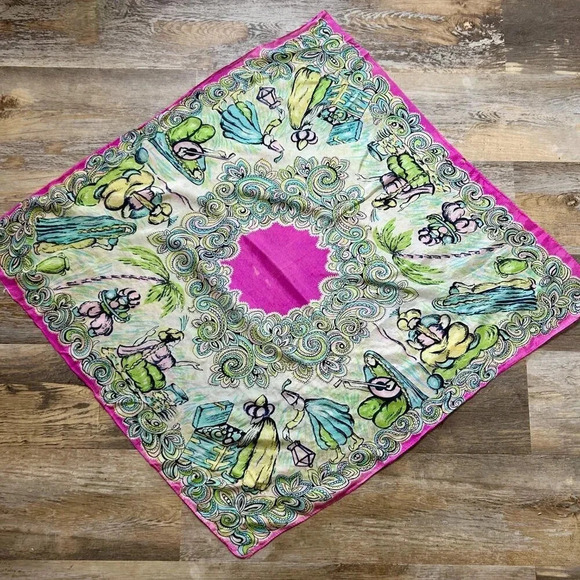 Vintage 100% Silk Snake Charmer Indian Dancers Square Scarf With Damage - Picture 11 of 11